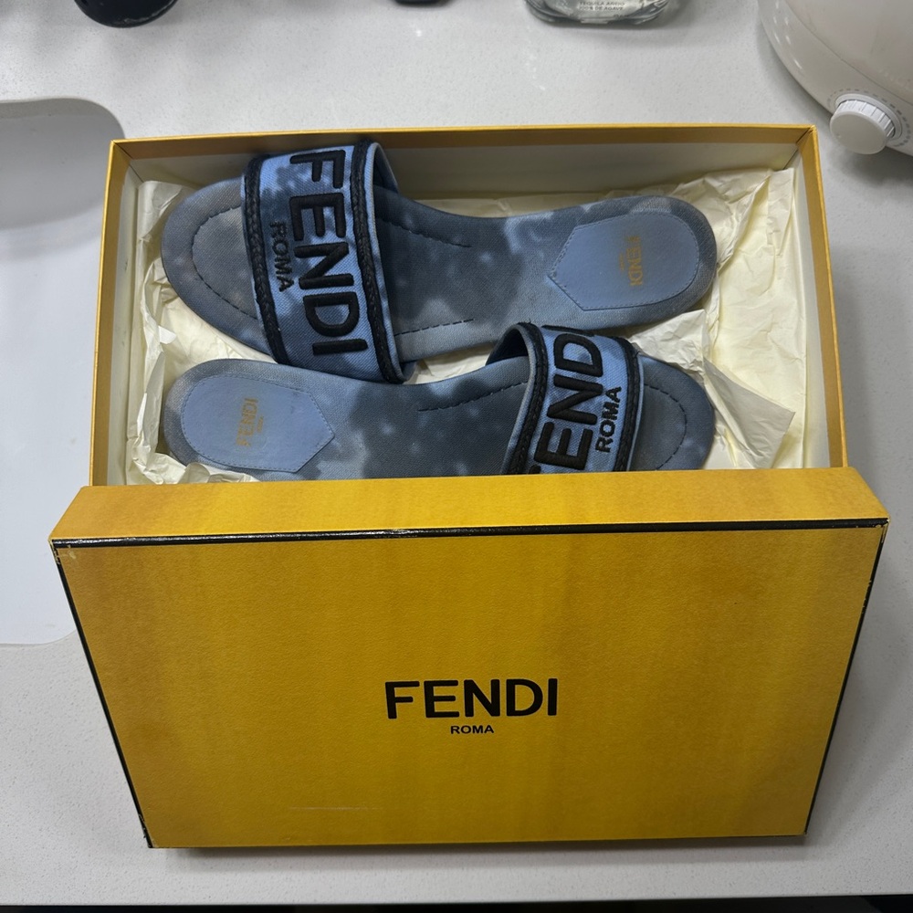 Fendi Light Blue Slide Sandals